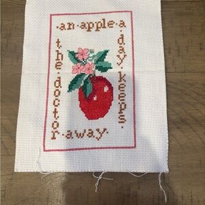 Dr healthcare finished Crosstitch embroidery artisan handmade vintage Apple